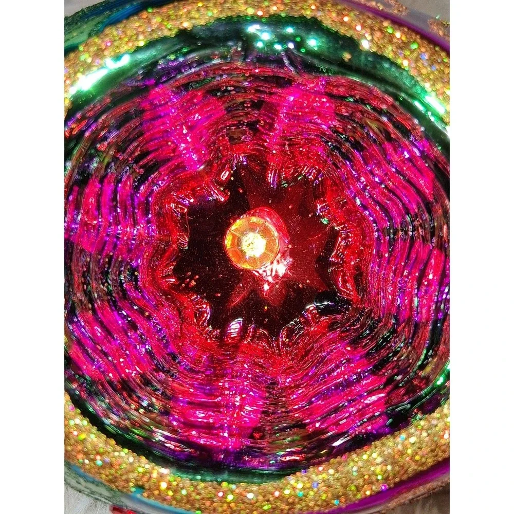 RAZ Imports Multicolor Reflector Glass Christmas Ornament Holly Floral 4.25